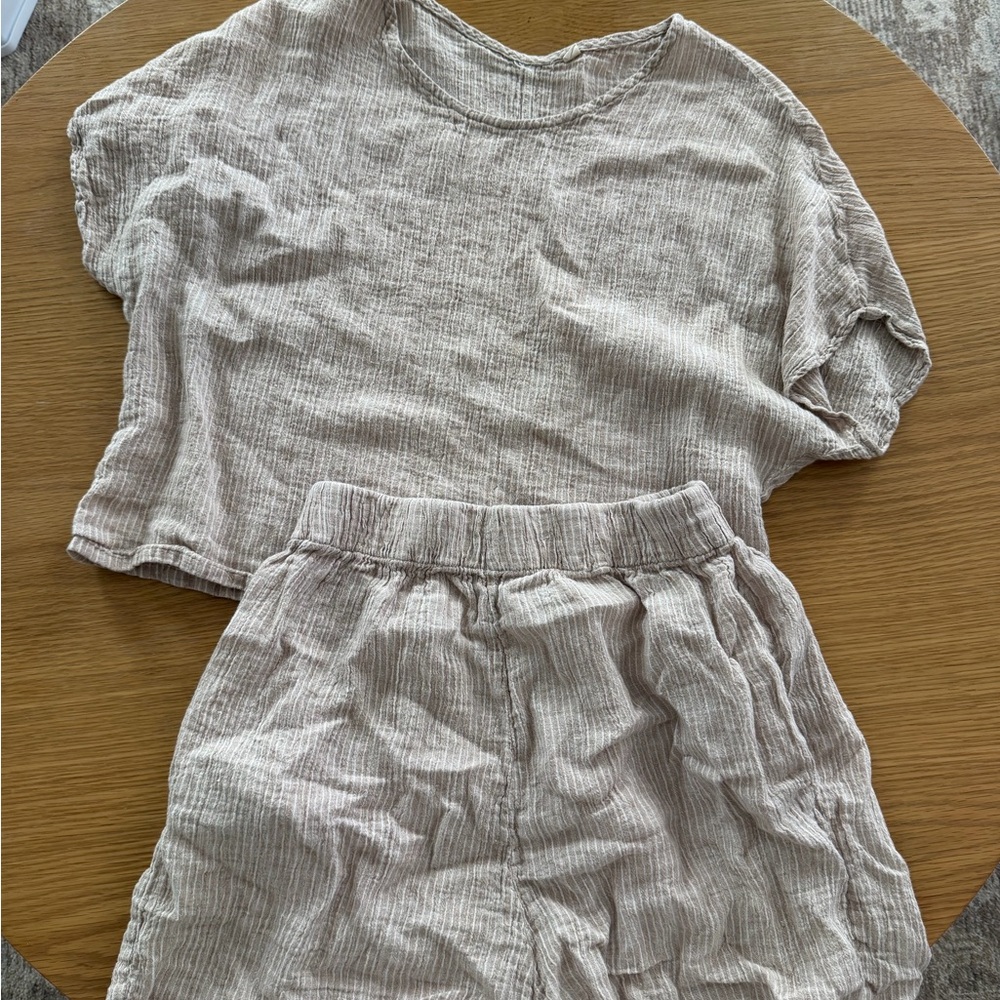 100% linen beige pinstripe set Medium